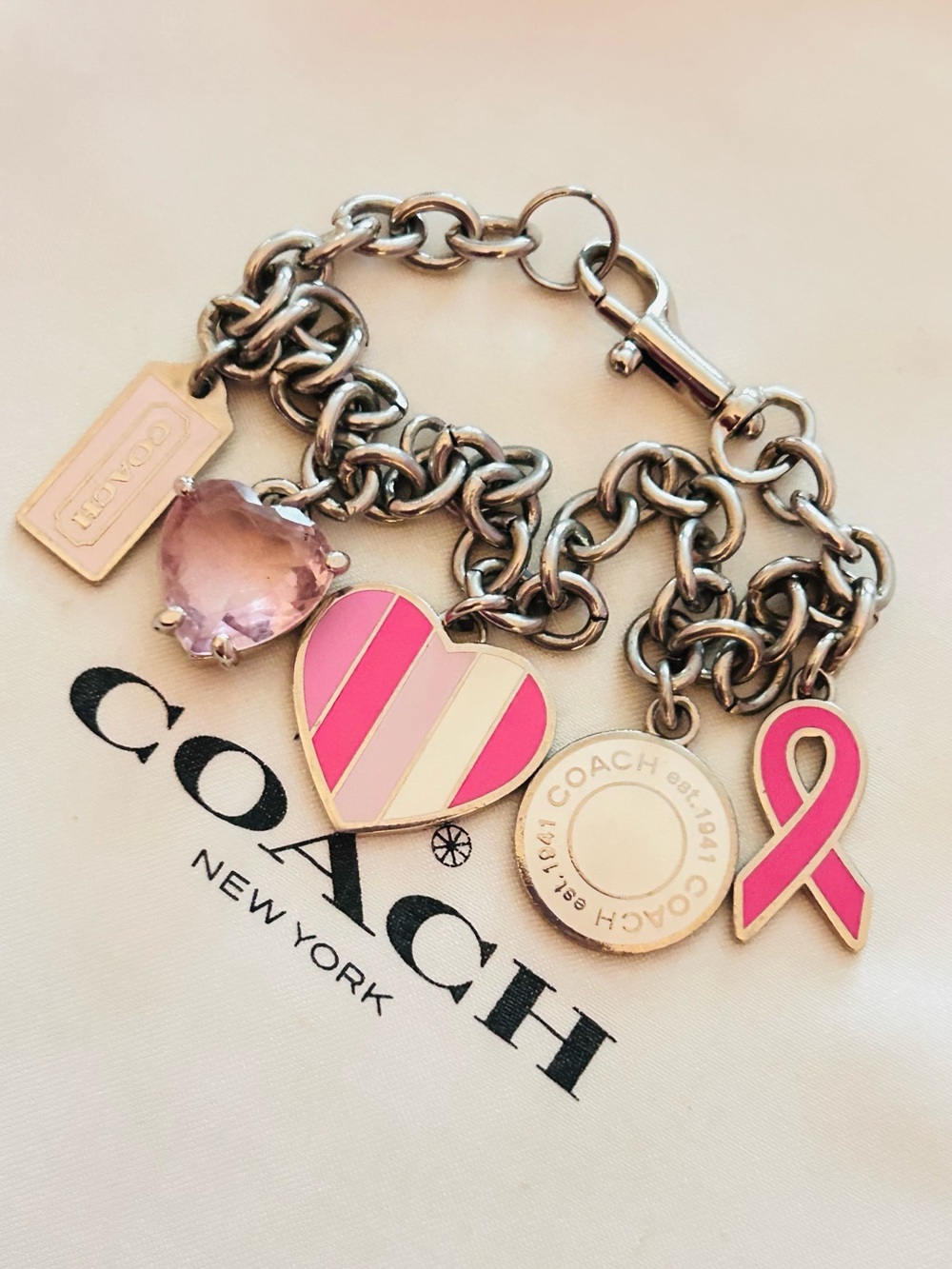 RARE Coach Y2K Pink Cancer Awareness Charm Bracelet
